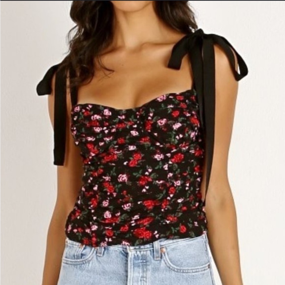 For Love And Lemons Black and Red Floral Top
